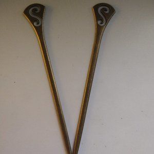 2 Bronze Hair Stick Hairpins Chinese Spiral Fairycore *for bundle add ons*